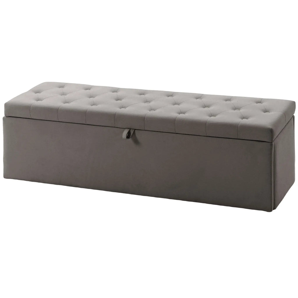 Grey Storage Ottoman | Large Tufted Bedroom Storage Bench