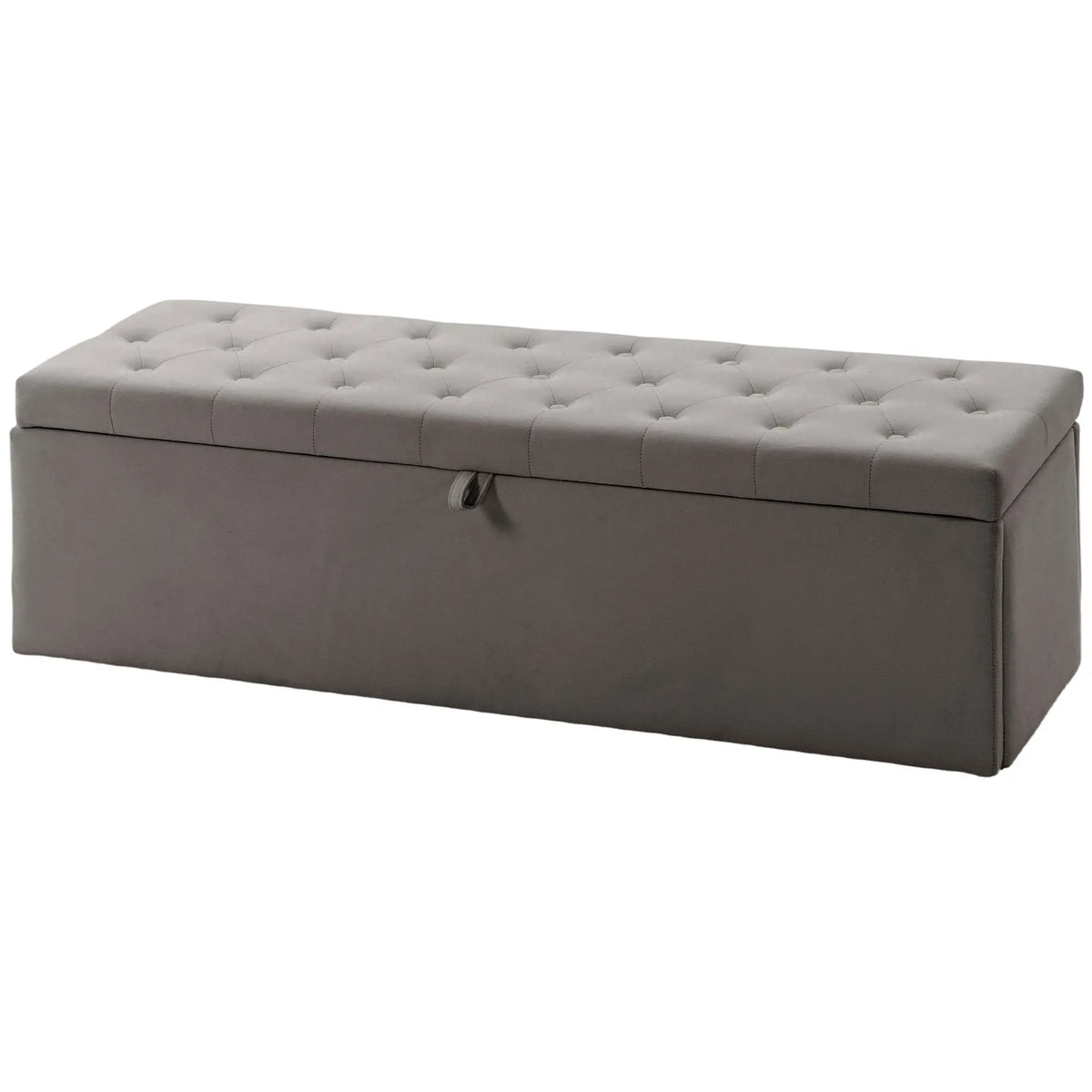 Grey Storage Ottoman | Large Tufted Bedroom Storage Bench