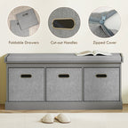 Dark Grey Shoe Storage Bench | 41.3" Entryway Bench with Cushion and Fabric Drawers