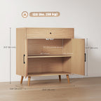 Modern Oak Buffet Sideboard with Patterned Doors - open cabinet view