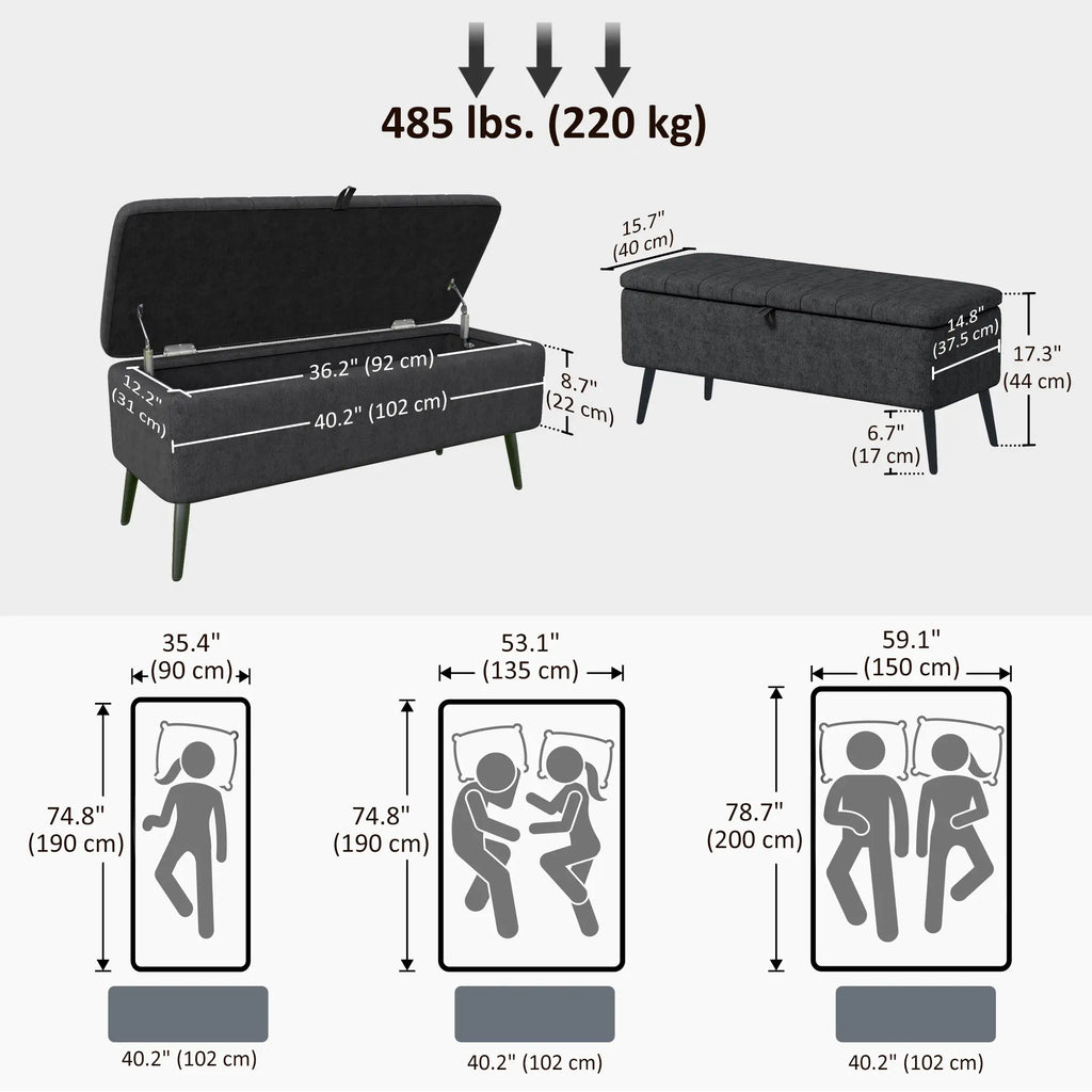 Charcoal Storage Ottoman | Entryway & Bedroom Storage Bench