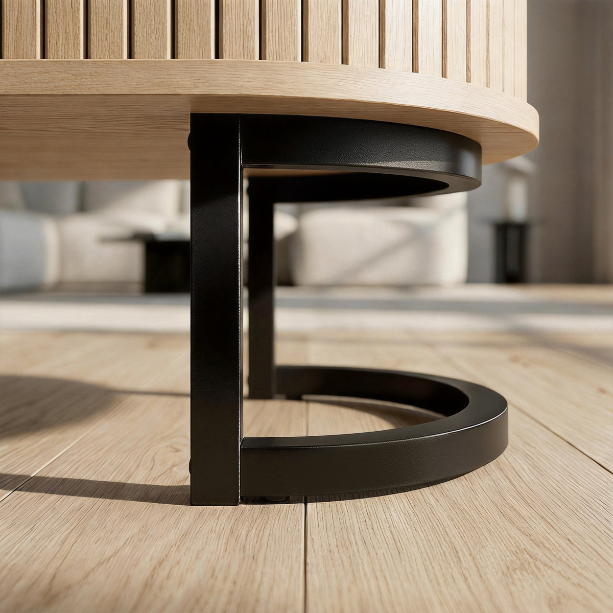 Natural Wood Sideboard Buffet Cabinet with Curved Tambour Doors - detail view 3