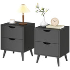 Black Nightstand Set of 2 | 19.9" Bedside Tables with Pine Wood Legs