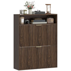 Walnut Shoe Cabinet | 12-16 Pair Entryway Storage with Shelf