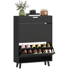 Black Narrow Shoe Cabinet | 39" Entryway Storage for 12 Pairs of Shoes