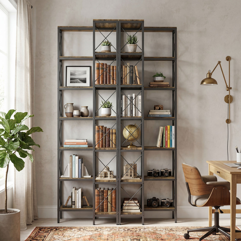 Rustic Brown L-Shaped Corner Bookshelf - detail view 3