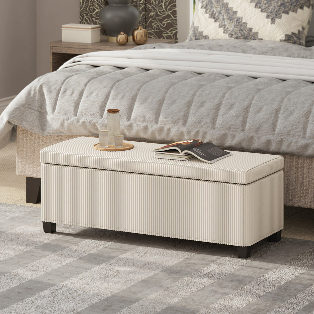 Ivory Storage Ottoman | Ribbed Bedroom Storage Bench