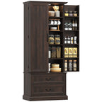 Brown 72" LED Kitchen Pantry Cabinet | Buffet Storage with 10 Door Shelves