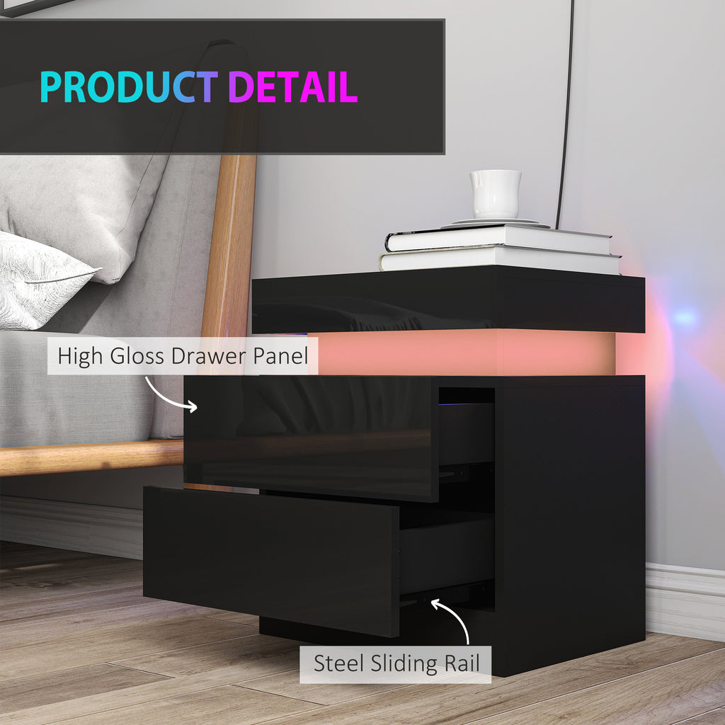 Black Nightstand Set of 2 | 20.5" LED Bedside Tables with Drawers