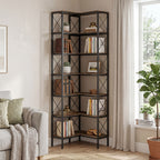Rustic Brown L-Shaped Corner Bookshelf - front view