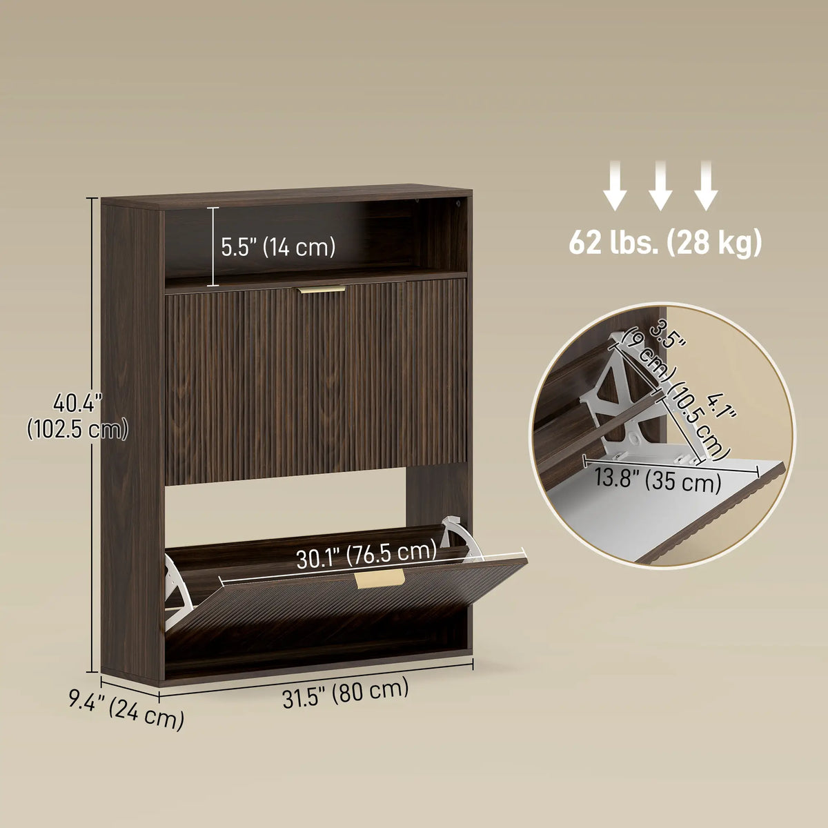 Walnut Shoe Cabinet | 12-16 Pair Entryway Storage with Shelf