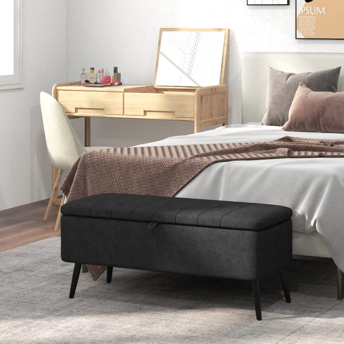 Charcoal Storage Ottoman | Entryway & Bedroom Storage Bench