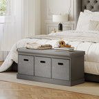 Dark Grey Shoe Storage Bench | 41.3" Entryway Bench with Cushion and Fabric Drawers