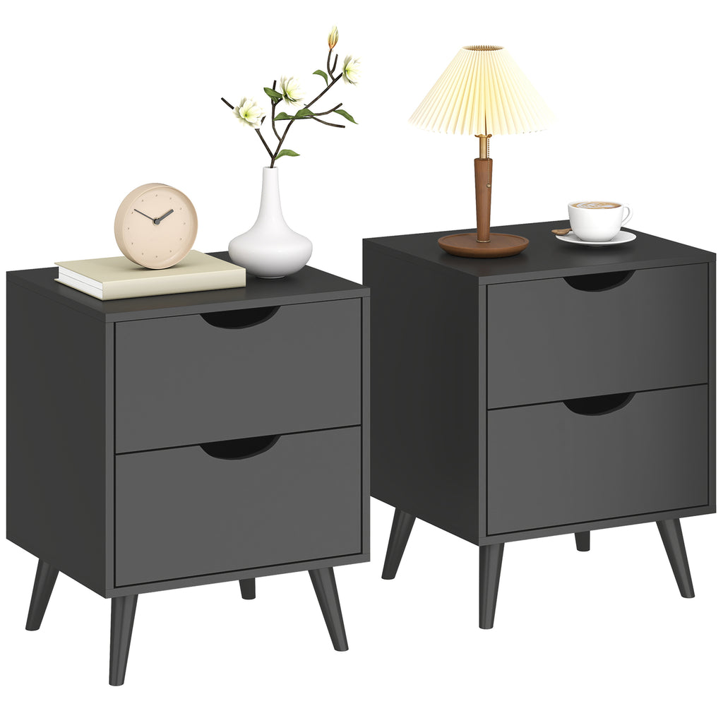 Black Nightstand Set of 2 | 19.9" Bedside Tables with Pine Wood Legs