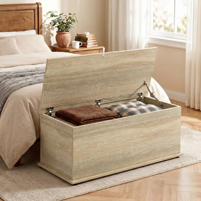 Natural Oak Storage Bench | Flip-Top Bedroom Storage Chest
