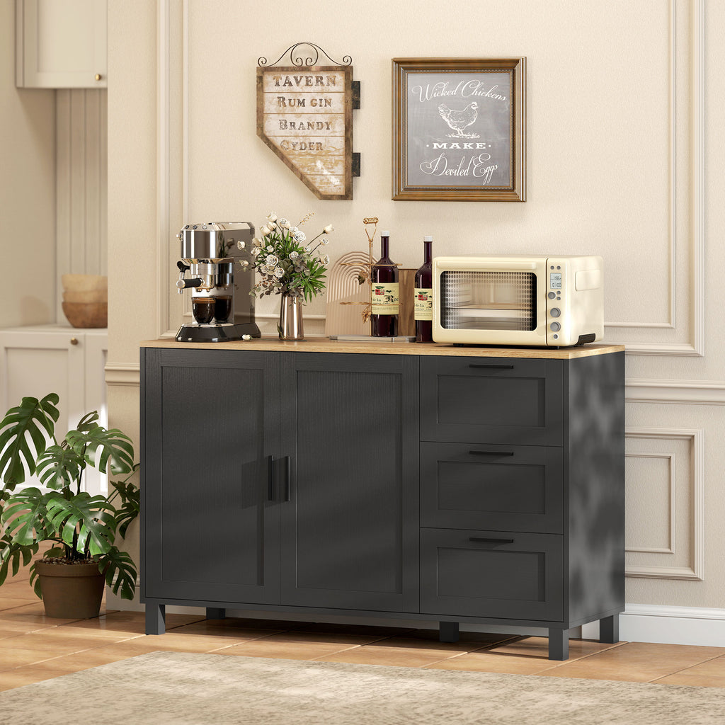Black Modern Buffet Sideboard | 47.2" Wide Cabinet with Soft-Close Doors and 3 Drawers