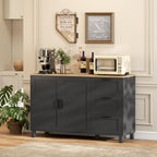 Black Modern Buffet Sideboard | 47.2" Wide Cabinet with Soft-Close Doors and 3 Drawers