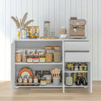 White Kitchen Sideboard Cabinet | 46.1" Push-Open Coffee Bar with Drawers