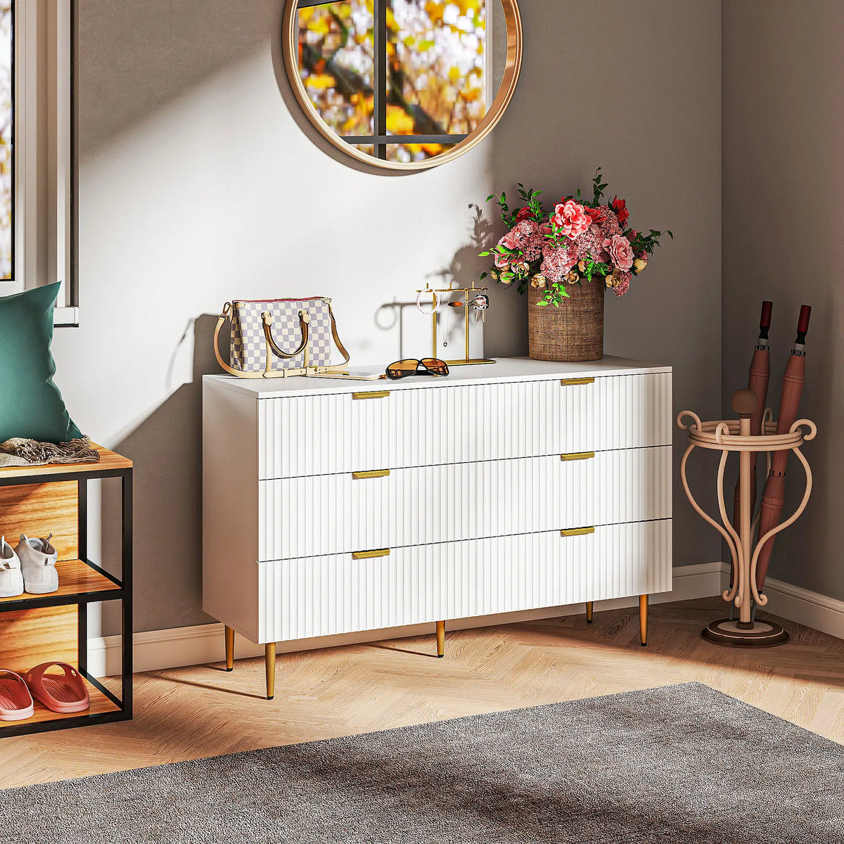 White Dresser | 6-Drawer Chest of Drawers with Gold Legs