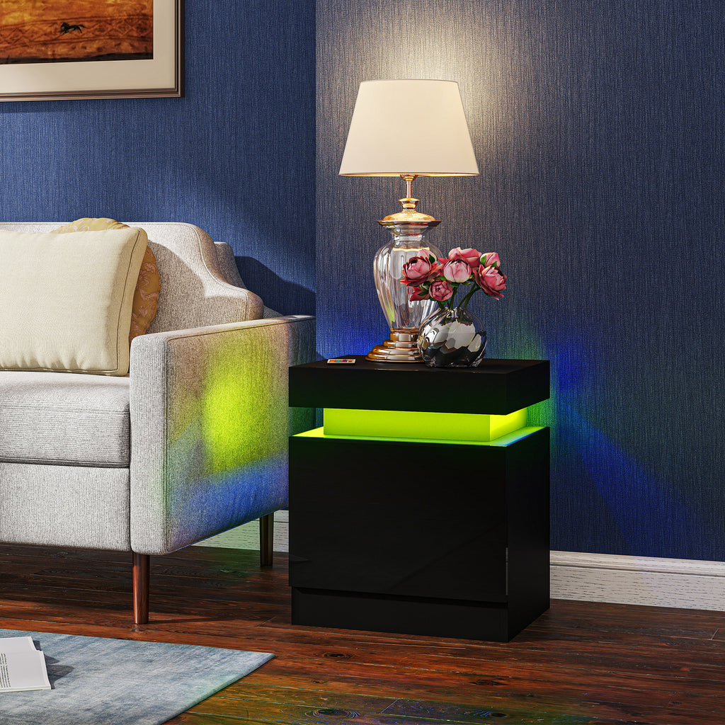 Black Nightstand Set of 2 | 20.5" LED Bedside Tables with Drawers