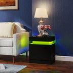 Black Nightstand Set of 2 | 20.5" LED Bedside Tables with Drawers