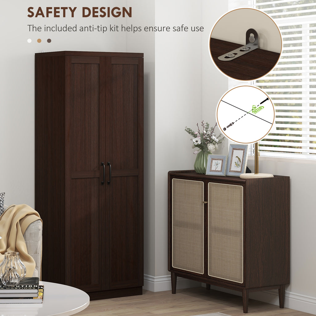 Dark Brown 5-Tier Kitchen Storage Cabinet | 63" Pantry Cabinet with Adjustable Shelves