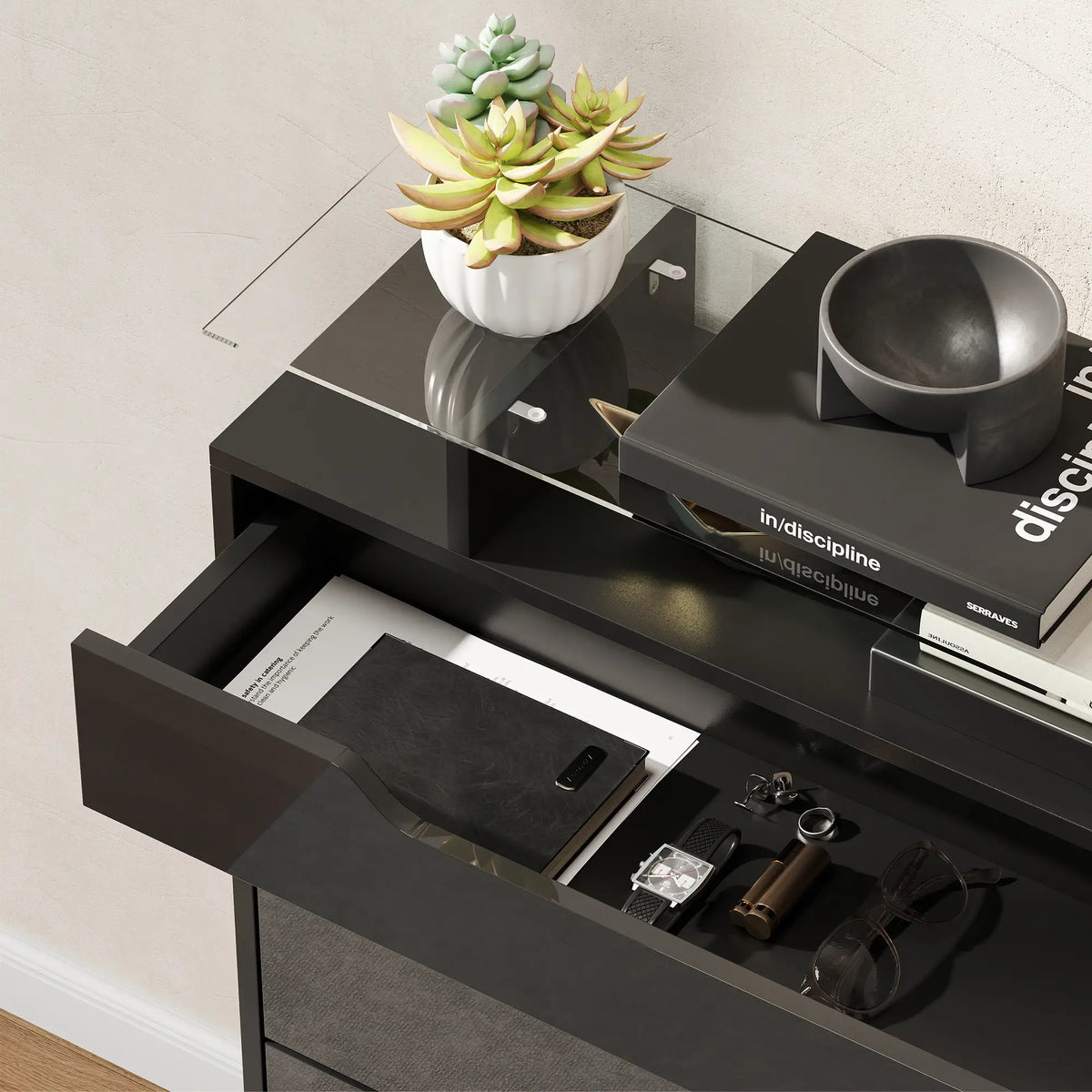 Black Shoe Cabinet | Entryway Shoe Storage with Tilt-Out Drawer