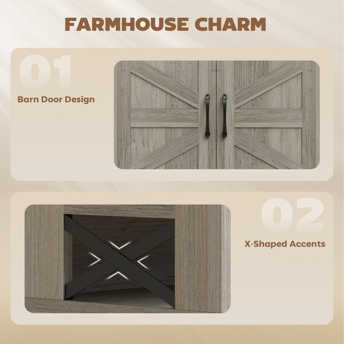 Grey Barn Door Sideboard | 47.2" Buffet Cabinet with Drawers and Adjustable Shelves