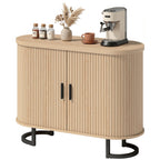 Natural Wood Sideboard Buffet Cabinet with Curved Tambour Doors - angle view
