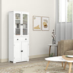 White 4-Door Kitchen Pantry Cabinet | 63" Freestanding Storage Cupboard with Glass Doors