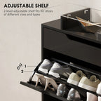 Black Shoe Cabinet | Entryway Shoe Storage with Tilt-Out Drawer
