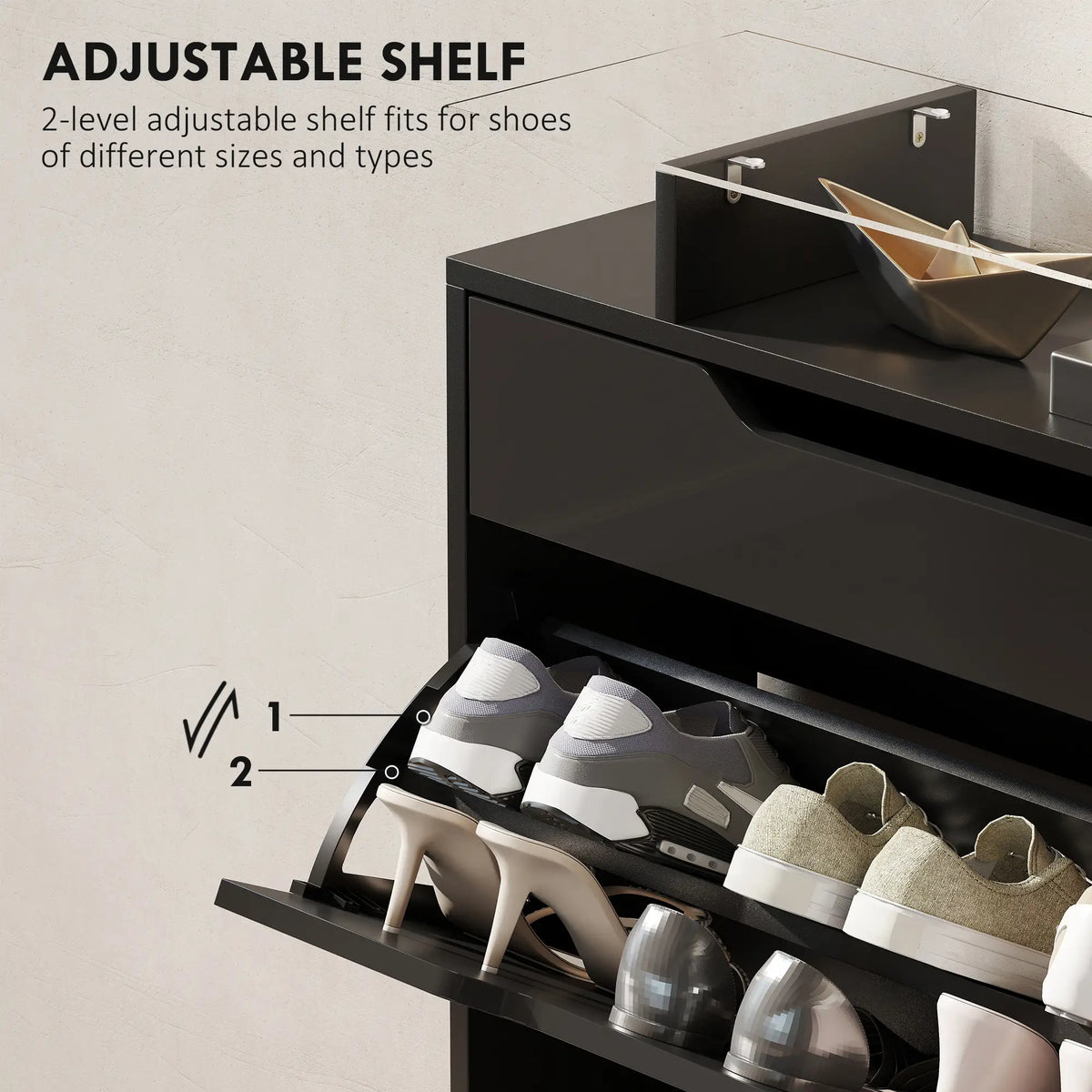 Black Shoe Cabinet | Entryway Shoe Storage with Tilt-Out Drawer