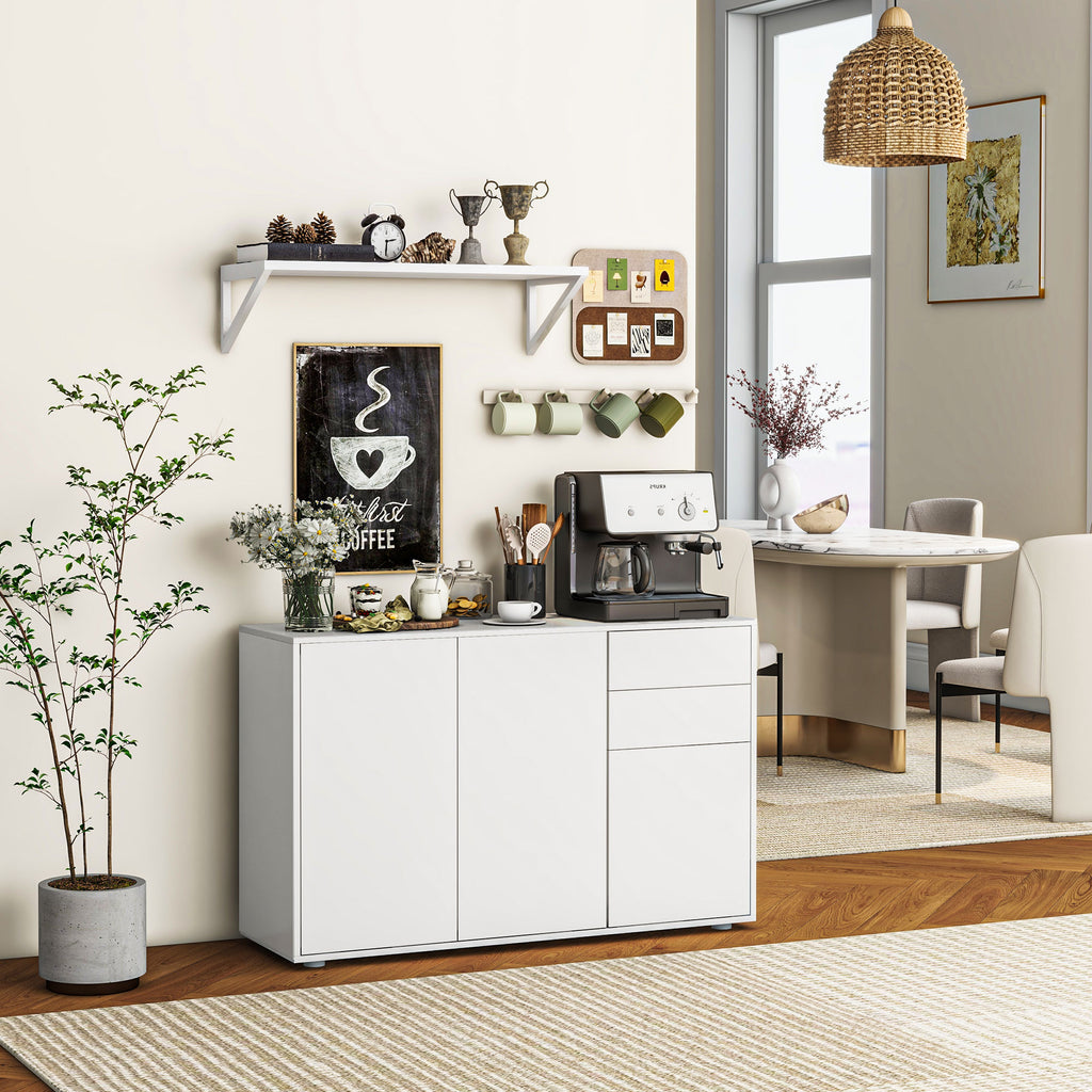 White Kitchen Sideboard Cabinet | 46.1" Push-Open Coffee Bar with Drawers