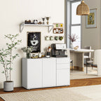 White Kitchen Sideboard Cabinet | 46.1" Push-Open Coffee Bar with Drawers