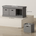Dark Grey Shoe Storage Bench | 41.3" Entryway Bench with Cushion and Fabric Drawers