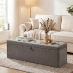 Grey Storage Ottoman | Large Tufted Bedroom Storage Bench