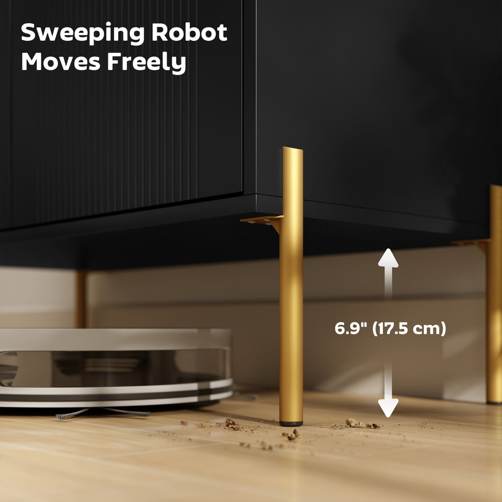 Modern Black Buffet Sideboard with Fluted Doors - detail view