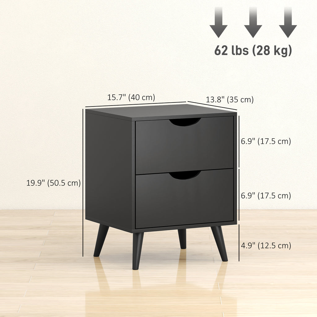 Black Nightstand Set of 2 | 19.9" Bedside Tables with Pine Wood Legs