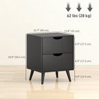 Black Nightstand Set of 2 | 19.9" Bedside Tables with Pine Wood Legs