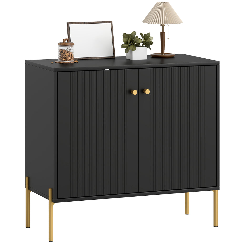 Modern Black Buffet Sideboard with Fluted Doors - detail view 4