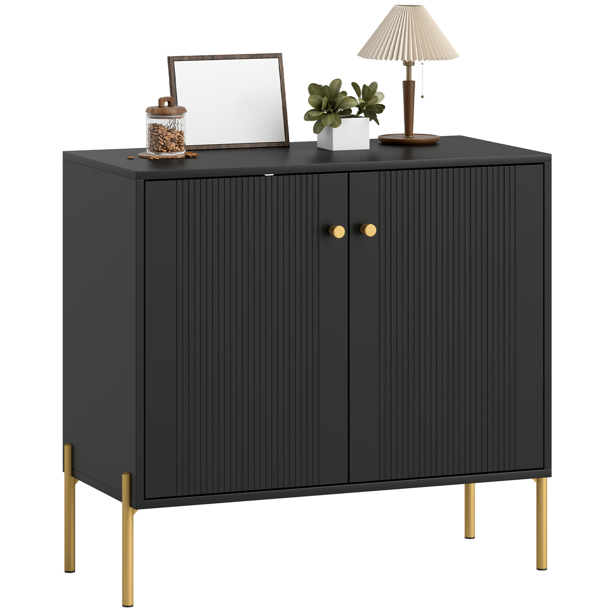Modern Black Buffet Sideboard with Fluted Doors - detail view 4