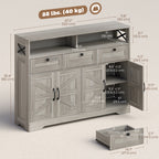 Grey Barn Door Sideboard | 47.2" Buffet Cabinet with Drawers and Adjustable Shelves