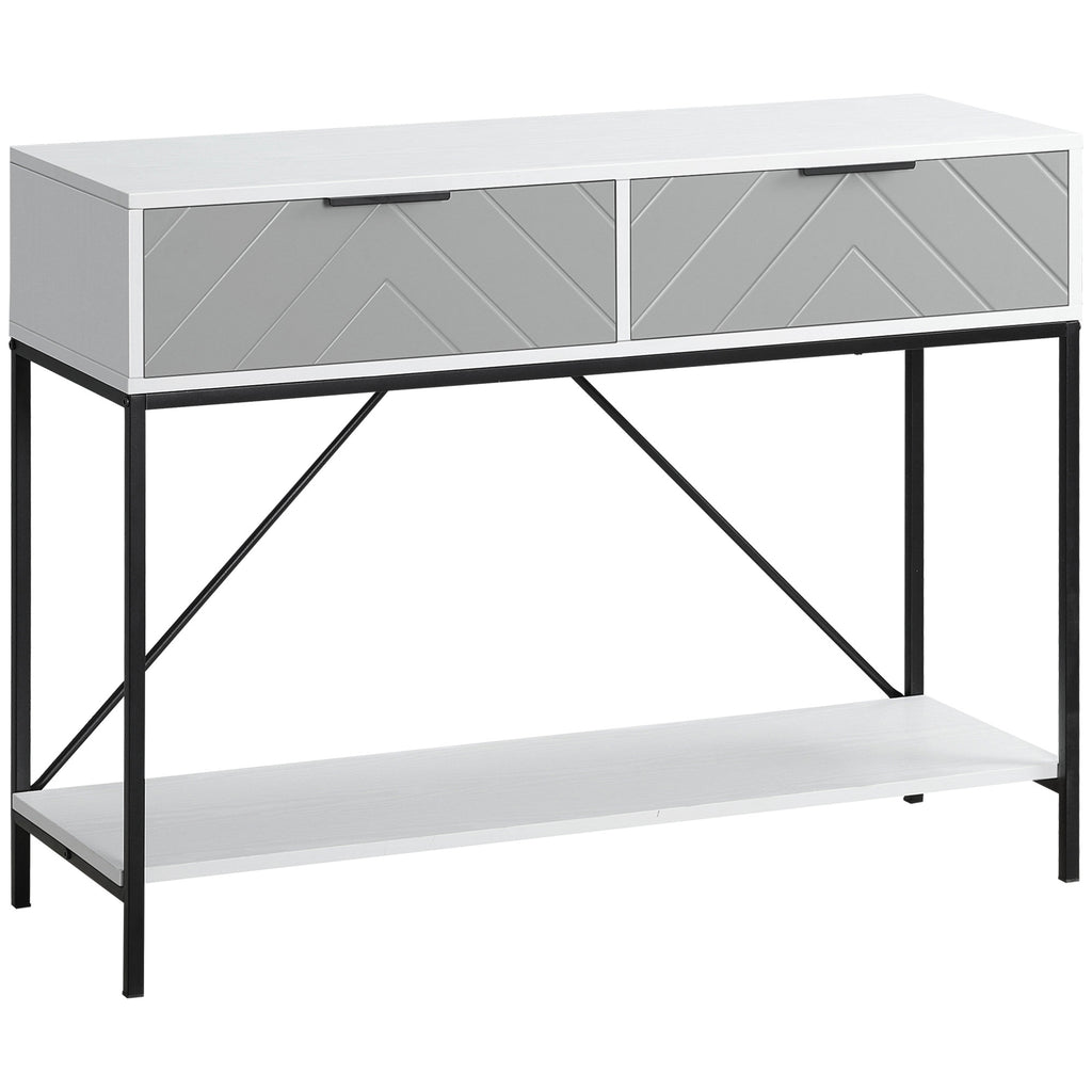 White Console Table with Drawers | 39.25" Entryway Table with Storage Shelf