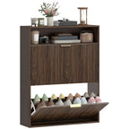 Walnut Shoe Cabinet | 12-16 Pair Entryway Storage with Shelf