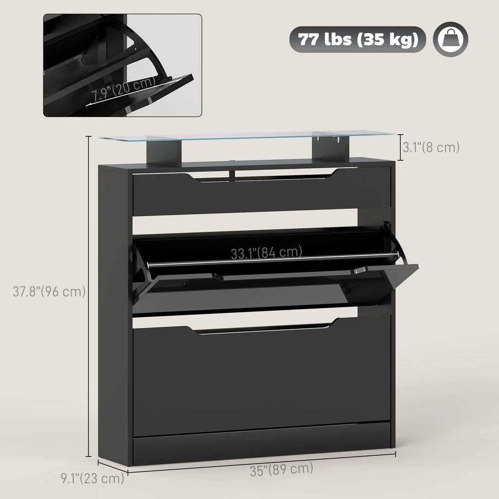 Black Shoe Cabinet | Entryway Shoe Storage with Tilt-Out Drawer