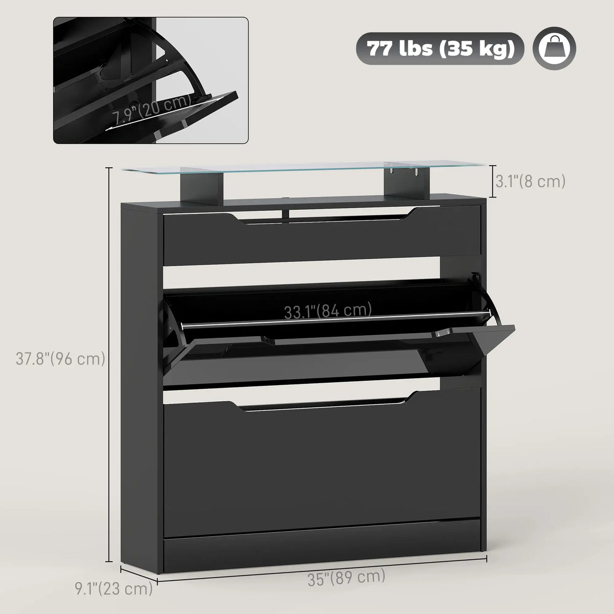 Black Shoe Cabinet | Entryway Shoe Storage with Tilt-Out Drawer