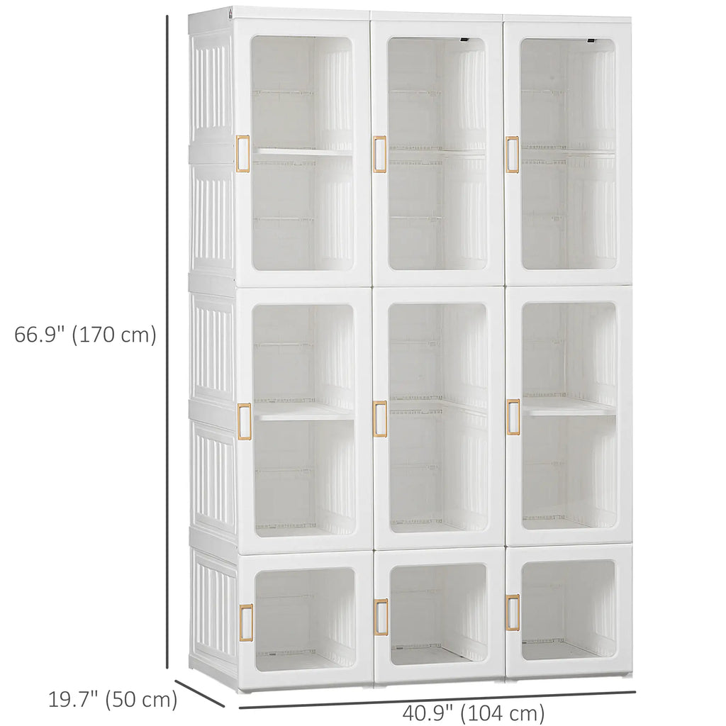 Foldable Modular Wardrobe | 9-Cube Portable Closet with Clear Doors
