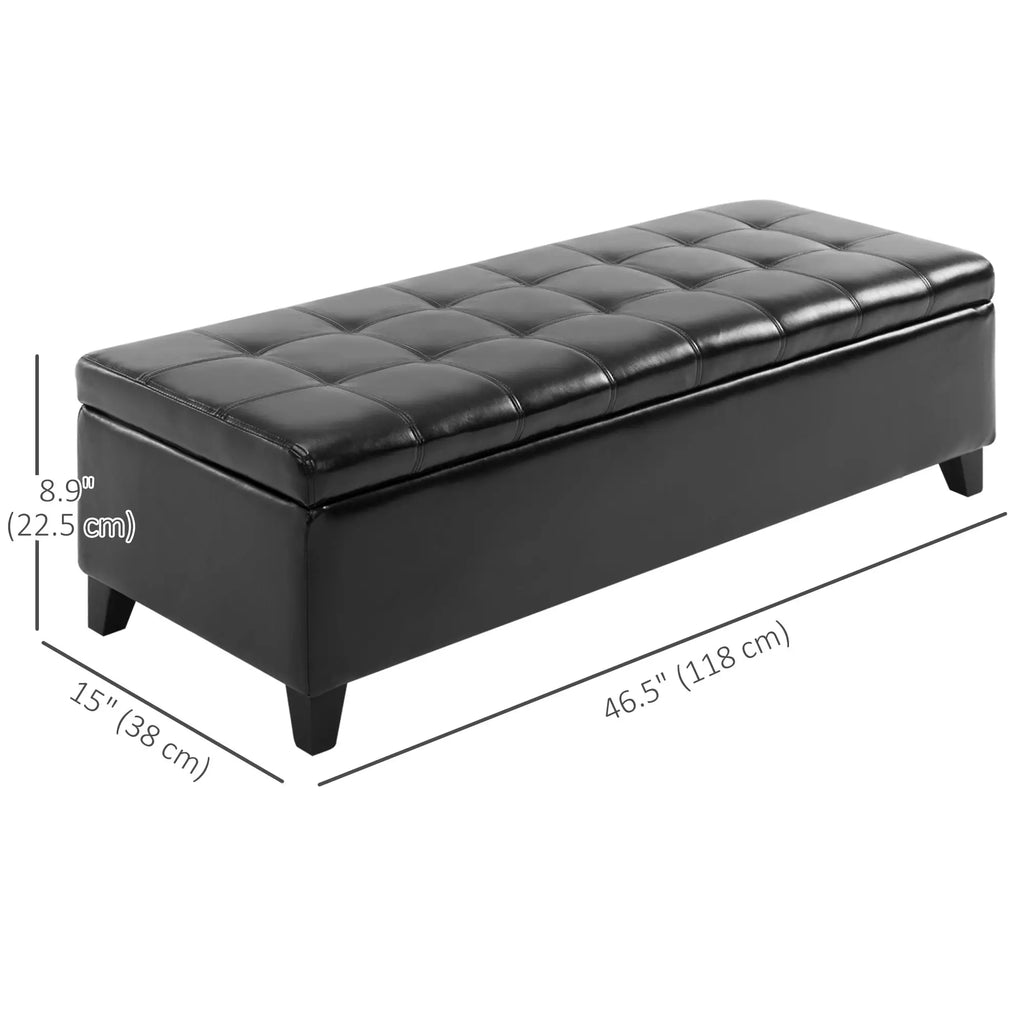 Black Tufted Storage Ottoman Bench | 51-Inch Entryway & Bedroom Seat