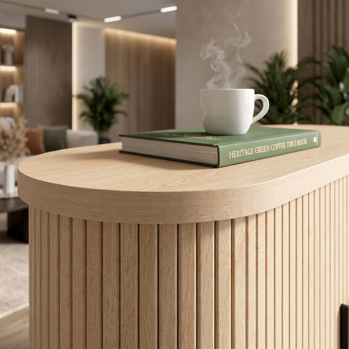Natural Wood Sideboard Buffet Cabinet with Curved Tambour Doors - lifestyle view 2