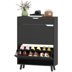 Black Narrow Shoe Cabinet | 39" Entryway Storage for 12 Pairs of Shoes